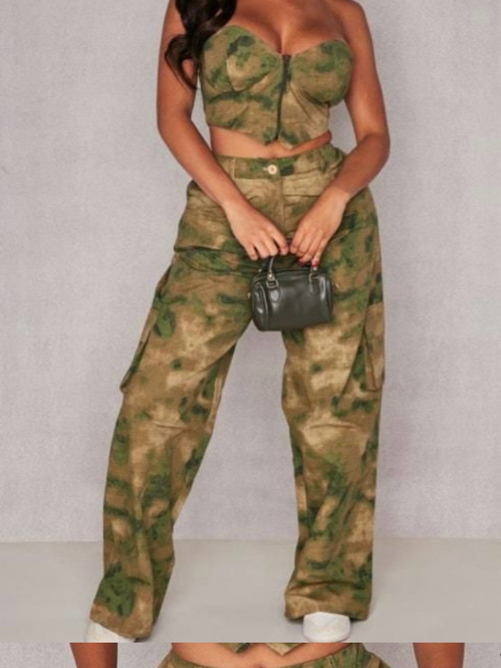 PrettyLittleThing Shape Khaki Camo Wide Leg Trousers US 12/ UK 16 NWT